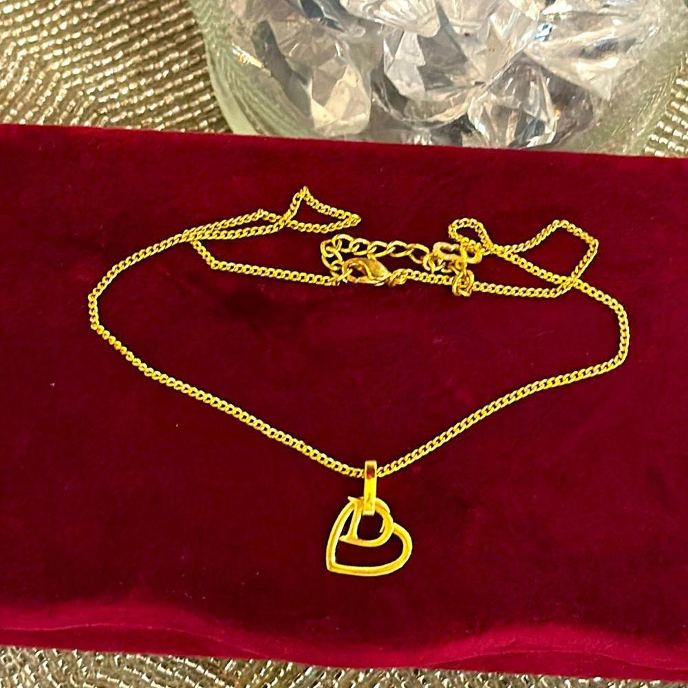 Authentic Christian Dior Gold Tone Heart Motif Chain Pendant Necklace CD